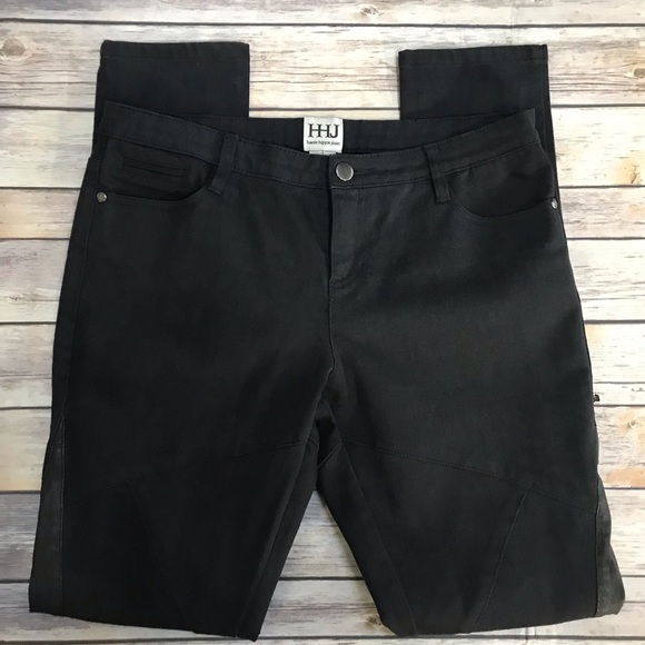 HAUTE HIPPIE BLACK SKINNY JEANS W/ LEATHER PANEL - Picture 1 of 8